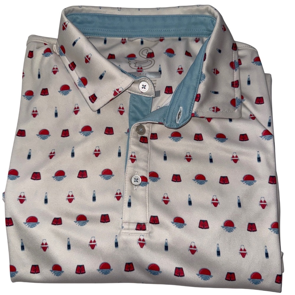 Swannies Co Mens Large Short Sleeve Polo Shirt White Beach All Over Print Golf